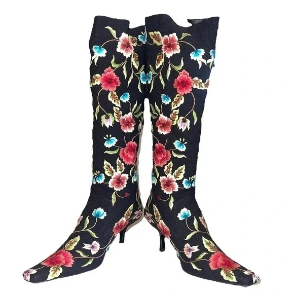 SXS Floral Boots style S-83 with dust cover, no box. Size 36.5 (US Size 6) - Picture 2 of 12